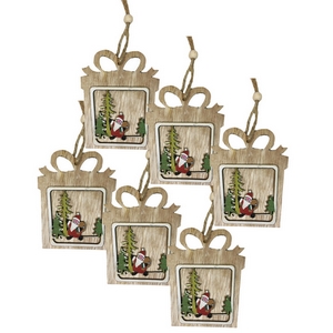 6 Christbaumschmuck Anhänger aus Holz Geschenkbox Nikolaus 3014c